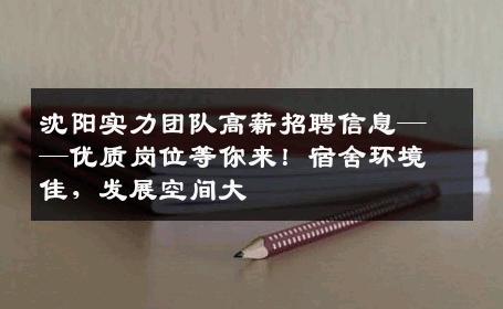 沈阳实力团队高薪招聘信息——优质岗位等你来！宿舍环境佳，发展空间大