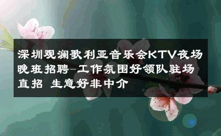 深圳观澜歌利亚音乐会KTV夜场晚班招聘-工作氛围好领队驻场直招 生意好非中介