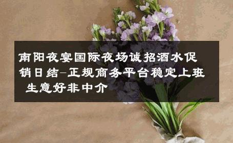 南阳夜宴国际夜场诚招酒水促销日结-正规商务平台稳定上班 生意好非中介