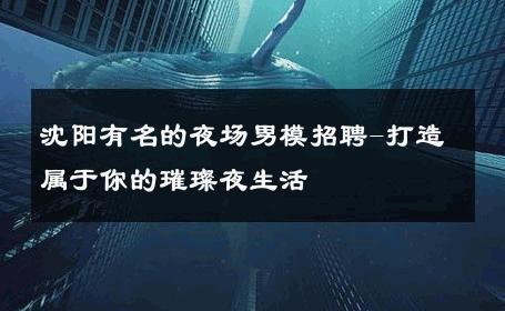 沈阳有名的夜场男模招聘-打造属于你的璀璨夜生活 