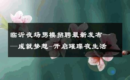 临沂夜场男模招聘最新发布——成就梦想-开启璀璨夜生活 