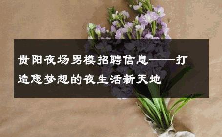 贵阳夜场男模招聘信息——打造您梦想的夜生活新天地 