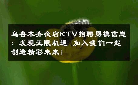 乌鲁木齐夜店KTV招聘男模信息：发现无限机遇-加入我们一起创造精彩未来！ 