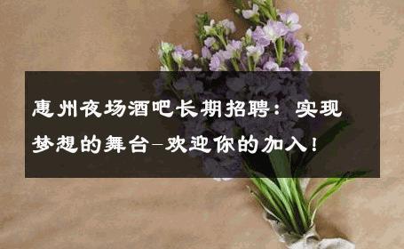 惠州夜场酒吧长期招聘：实现梦想的舞台-欢迎你的加入！ 