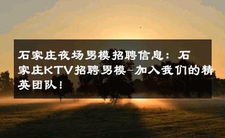 石家庄夜场男模招聘信息：石家庄KTV招聘男模-加入我们的精英团队！ 