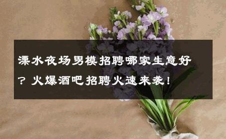 溧水夜场男模招聘哪家生意好？火爆酒吧招聘火速来袭！ 