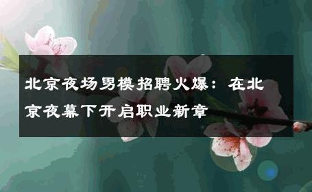北京夜场男模招聘火爆：在北京夜幕下开启职业新章 