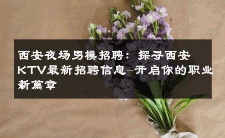 西安夜场男模招聘：探寻西安KTV最新招聘信息-开启你的职业新篇章 