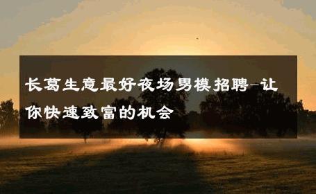 长葛生意最好夜场男模招聘-让你快速致富的机会 