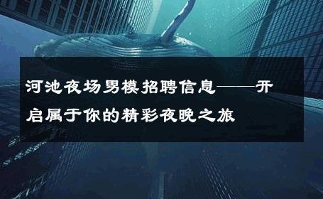 河池夜场男模招聘信息——开启属于你的精彩夜晚之旅 