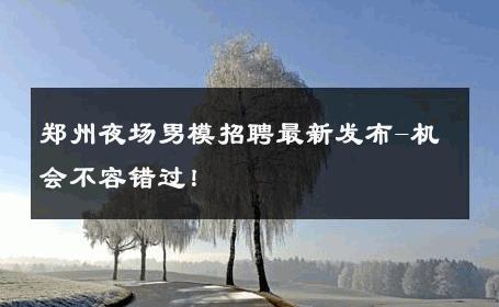 郑州夜场男模招聘最新发布-机会不容错过！ 
