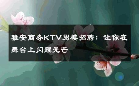 雅安商务KTV男模招聘：让你在舞台上闪耀光芒 