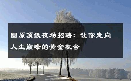 固原顶级夜场招聘：让你走向人生巅峰的黄金机会