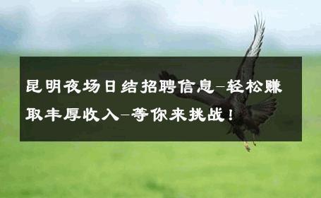 昆明夜场日结招聘信息-轻松赚取丰厚收入-等你来挑战！ 