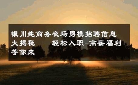 银川纯商务夜场男模招聘信息大揭秘——轻松入职-高薪福利等你来 