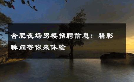 合肥夜场男模招聘信息：精彩瞬间等你来体验 