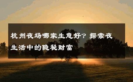 杭州夜场哪家生意好？探索夜生活中的隐秘财富 