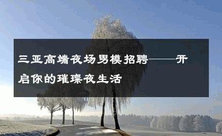 三亚高端夜场男模招聘——开启你的璀璨夜生活 
