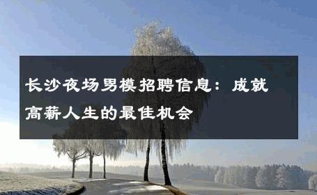 长沙夜场男模招聘信息：成就高薪人生的最佳机会 
