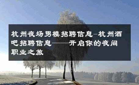 杭州夜场男模招聘信息-杭州酒吧招聘信息——开启你的夜间职业之旅 