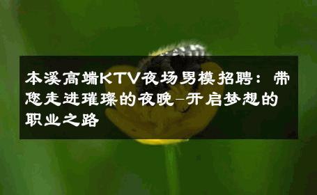 本溪高端KTV夜场男模招聘：带您走进璀璨的夜晚-开启梦想的职业之路 