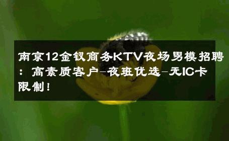 南京12金钗商务KTV夜场男模招聘：高素质客户-夜班优选-无IC卡限制！ 
