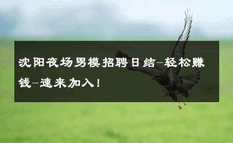 沈阳夜场男模招聘日结-轻松赚钱-速来加入！ 