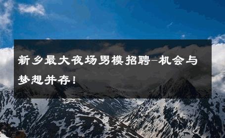 新乡最大夜场男模招聘-机会与梦想并存！ 
