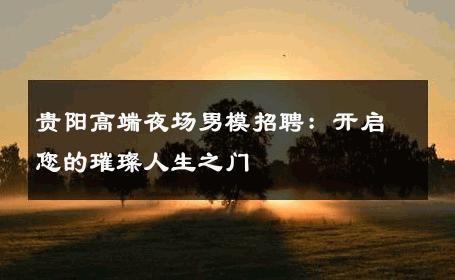 贵阳高端夜场男模招聘：开启您的璀璨人生之门 