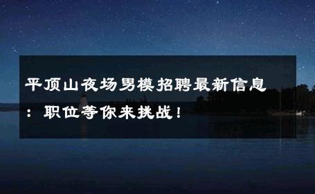 平顶山夜场男模招聘最新信息：职位等你来挑战！ 