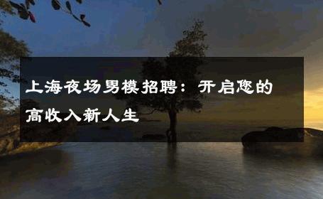 上海夜场男模招聘：开启您的高收入新人生 