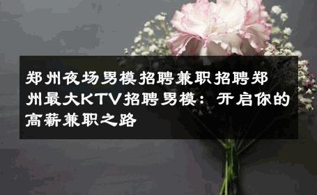 郑州夜场男模招聘兼职招聘郑州最大KTV招聘男模：开启你的高薪兼职之路 