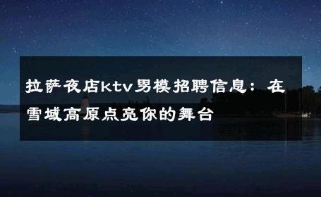 拉萨夜店ktv男模招聘信息：在雪域高原点亮你的舞台 
