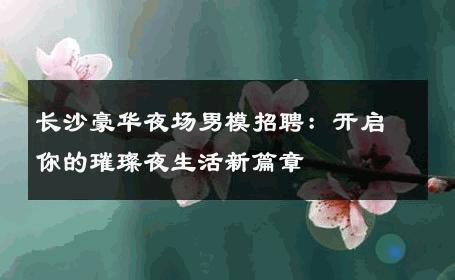 长沙豪华夜场男模招聘：开启你的璀璨夜生活新篇章 