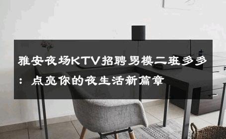 雅安夜场KTV招聘男模二班多多：点亮你的夜生活新篇章 